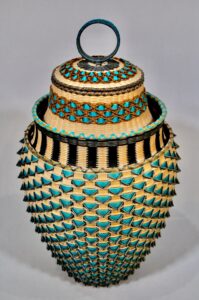 black, blue woven basket